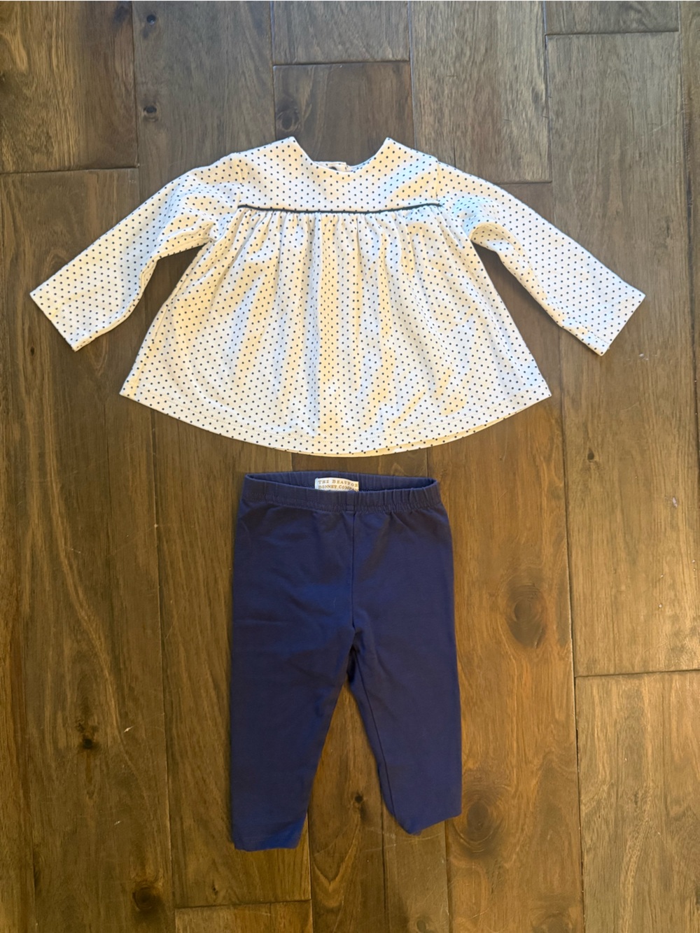 Beaufort Bonnet Company - Baby Girl Navy Leggings and White Polka Dot Top Set